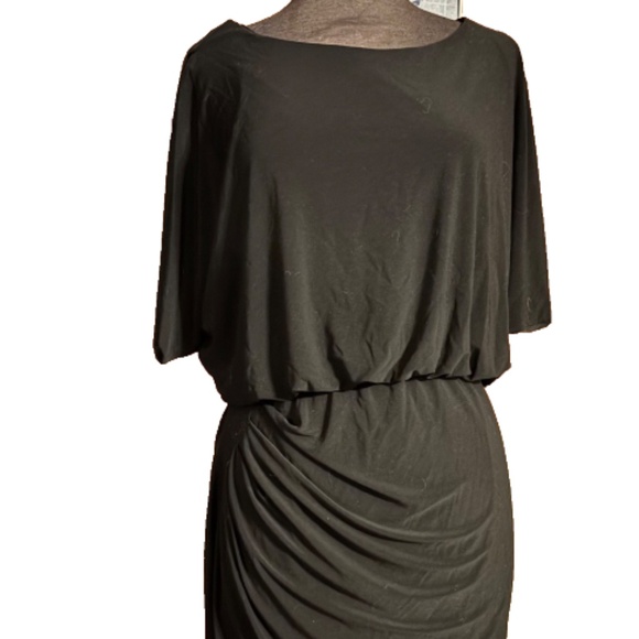 Karina poly blend black dress size 12 "godess sleeves" flattering ranch at waist - Picture 1 of 9